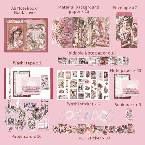 140-Count Vintage Crafting Kit - Aesthetic Supplies for DIY Projects and Journals - Image 2