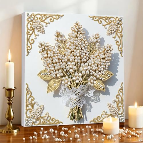 5D DIY Pearl Painting with Frame Floral Theme Handmade Healing Home Wall Decoration Creative 9.84x9.84in Tools -Flower-6 - Image 3