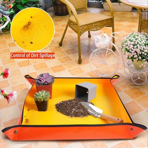 Repotting Mat for Indoor Plant Transplanting and Potting Soil Mess Control Portable Succulent Planting Potting Tray Gardening Gifts for Women Men Plant Lover Gifts (Orange 27" x 27") - Image 4