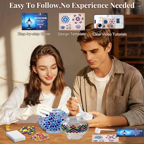 DIY Turkish Mosaic Lamp Kit for Adults & Teens, 5.2" Shade, Blue - Image 2