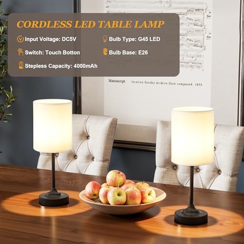 Touch Control Cordlss Table Lamp, USB-C Rechargeable Lamp with Stepless Dimming, 4000mAh Battery Operated Bedside Lamp for Bedroom, Living Room, Night Light & Emergency Lighting, Black, 1 Pack - Image 3
