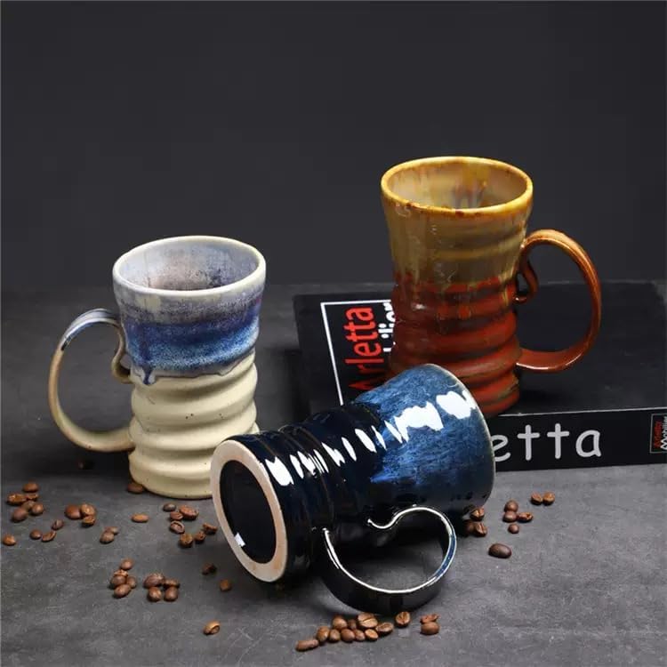 17oz Large Unique Cool Tall Handmade Ceramic Coffee Mug with Comfortable Big handle, Big Pottery Tea Mug, Artisanal Stoneware Coffee cup, Rustic Lead-free Tea Cups, Microwave safe,Black and Blue - Image 4