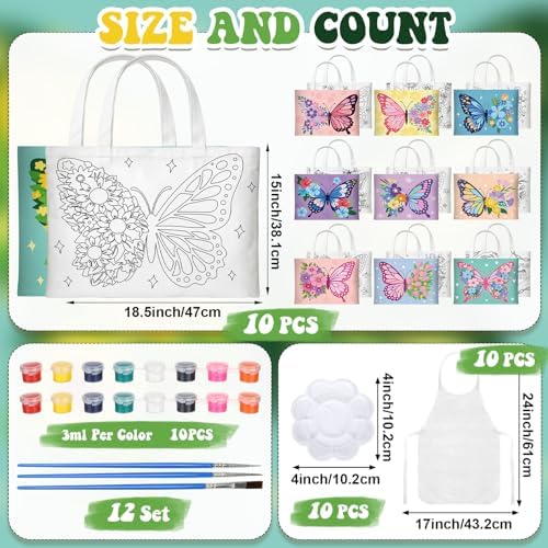 Locmeo 10 Set Paint and Sip Canvas Bags Pre Drawn Kit,Butterfly - Image 2
