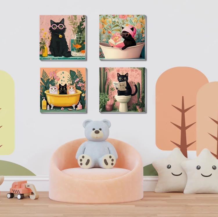 Canrichshop 4 Pack Cat Paint by Numbers for Beginner,Black Cat Adult Paint by Number Kits on Canvas Framed, DIY Number Paintings for Adults for Wall Home Decor 8X 8 inch - Image 4