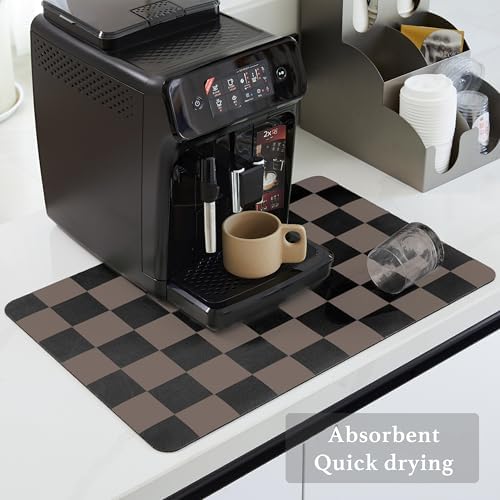 Ohocut Checkered Dish Drying Mat for Kitchen Counter, Coffee Bar Station Accessories, Retro Cute Aesthetic Modern Absorbent Drainer Mat Kitchen Drying Mat Easy Clean Brown, 24" x 16" - Image 4