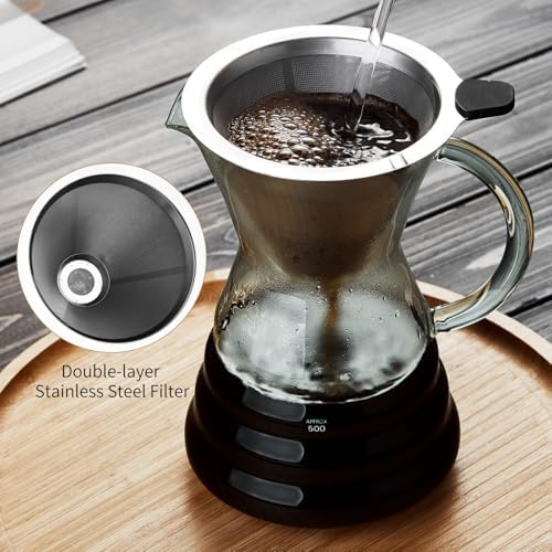 Unbreakable - Pour Over Coffee Maker with Permanent Stainless Filter 27 fl oz, Thickened Heat-Resistant Borosilicate Glass Dripper Coffee Brewer, Stovetop Safe, Ink - Image 3