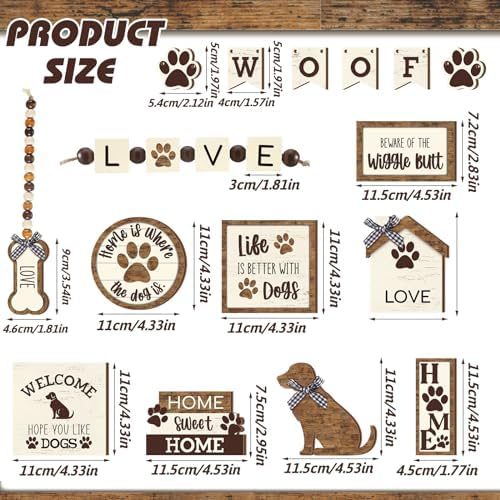 Mifoci 16 Pcs Dog Tiered Tray Decor Wooden Signs, Farmhouse Woof Love - Image 3