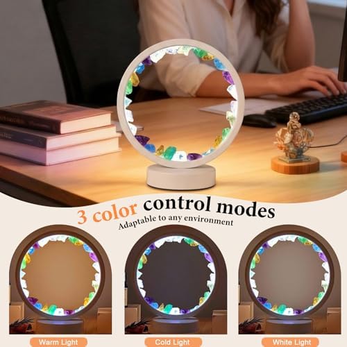 Runyansghi Chroma Gravel Night Lamp 8.6" Natural Healing Crystal Bedside Lamp USB Port 3 Colours Dimming Mode Bedroom Lamp Suitable Night Light for Living Room Bedroom Office Home Decor Ideal Gift - Image 5