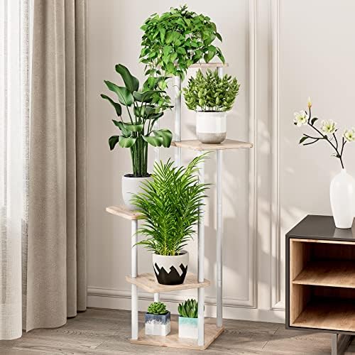 AZERPIAN 5 Tier Tall Plant Stand Indoor Corner Tiered Shelf Metal MDF Board - Image 2