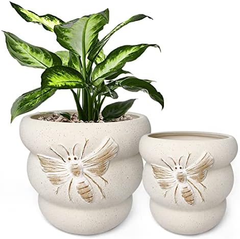 Ceramic Plant Pots, 8+6 Inch, 2 Pcs Indoor Planters with Drainage Holes by YBXYIBOXUAN