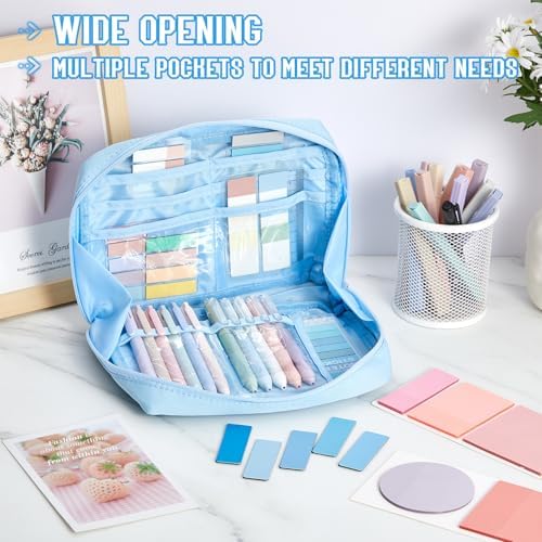 Jutom 41 Pcs Aesthetic Book Annotation Kit with Pencil Bag Bible Journaling Kit Notebook Sticky Note Tab Highlighter Black Ink Pen Page Marker School Office Supplies Bible Lover Gift(Blue) - Image 2