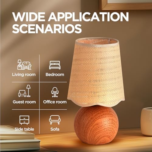 Minimalist Rattan Table Lamp, 11' Height, Woven Lampshade & E26 Socket Metal Base (Brown) - Image 2