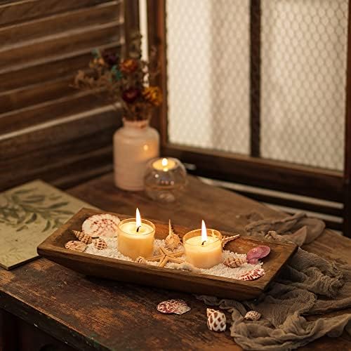 Hanobe Wood Decorative Dough Bowl for Coffee Table Decor, 14" Rustic Brown - Image 5
