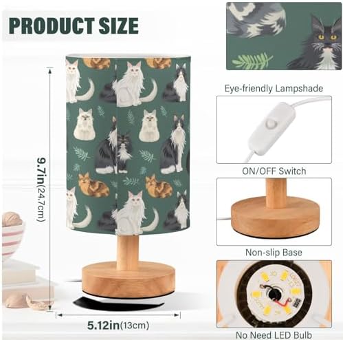 Fustylead Pretty Norwegian Forest Cats and Twigs Bedside Table Lamps with USB Port for Bedroom Lamp Accent Table Lamp Small Nightstand Lamp Linen Shade Decorative Lamps for Kids|Reading|Dome|Home - Image 4