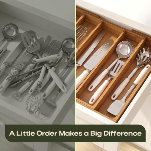 ROYAL CRAFT WOOD Carbonized Bamboo Kitchen Drawer Organizer - Silverware Organizer - Utensil Holder and Cutlery Tray with Grooved Drawer Dividers for Flatware and Kitchen Utensils, 5 Slot - Image 6