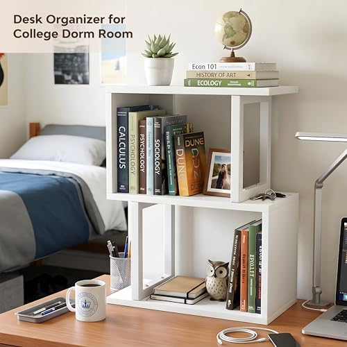Desk Shelf Organizer, Small Desktop Bookshelf Wood, White - Image 5