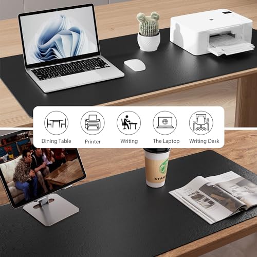 Aothia Faux Leather Desk Mat - Non-Slip PU Leather Desk Blotter, Waterproof Writing Surface, Large Desk Pad for Office & Home (Black, 55" x 24") - Image 6