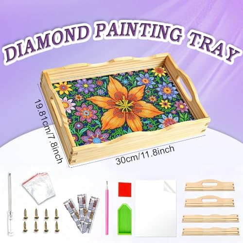 Flower Diamond Art Tray with Handles Arts and Crafts Home Decor 7.8×11.8 in - Image 2