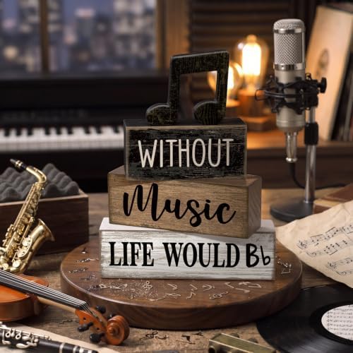Moucuny 4 Pcs Music Notes Decor Wooden Block Signs Musicical Party Decor - Image 2