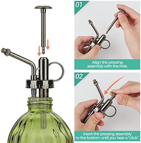 T4U Glass Plant Mister 200ML, Vintage Spray Bottle with Top Pump Fine Mist Flower Garden Sprayer Small Decorative Spritzer Watering Can Gift for Indoor Outdoor Succulent House Plant (Military Green) - Image 4