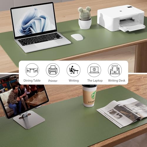 Aothia Leather Desk Pad Protector, Mouse Pad, Office Desk Mat, Non-Slip PU Leather Desk Blotter, Laptop Desk Pad, Waterproof Desk Writing Pad for Office and Home (36" x 17", Olive Green) - Image 5