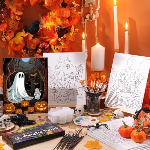 Cholemy 36 Pcs Paint and Sip Kit Gift for Adults 8''x10'',Halloween Pumpkin - Image 2