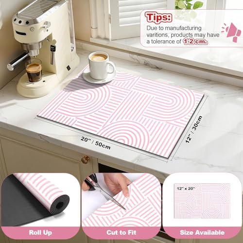 Findosom Geometric Dish Drying Mat, 12" x 20" Absorbent Coffee Mat, Pink - Image 2