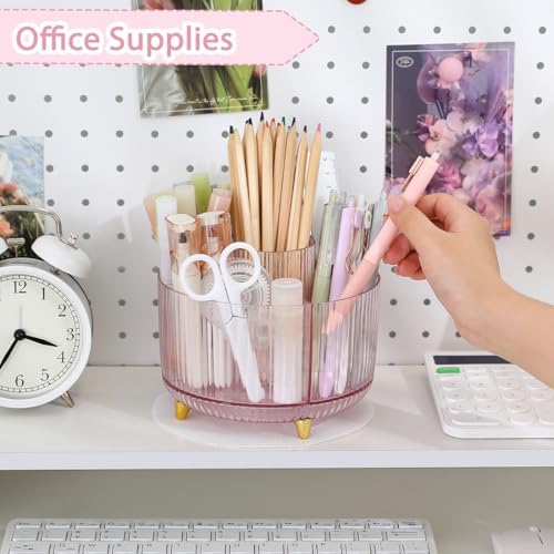 SKYDUE Rotating Pencil Pen Holder, Pen Organizer with 5 Slots - Aesthetic Desk Organizer and Accessories for School, Home, Office Supplies - Image 3