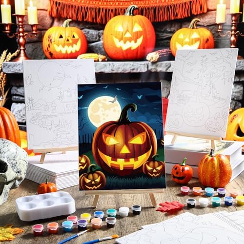 Zhanmai 20 Set Pre Drawn Canvas Painting Kit, Ghost,Skull,Pumpkin - Image 4