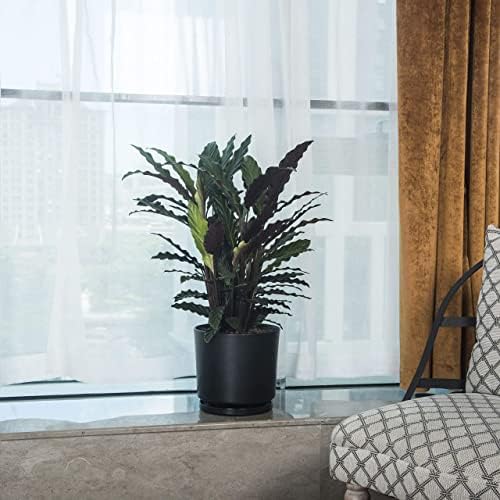 Ekirlin 7 inch Plant Pots,Ceramic Flower Planters Indoor,Modern Succulents Containers with Drain Hole Saucer,Decorate Home,Office & Outdoor (Black) - Image 5