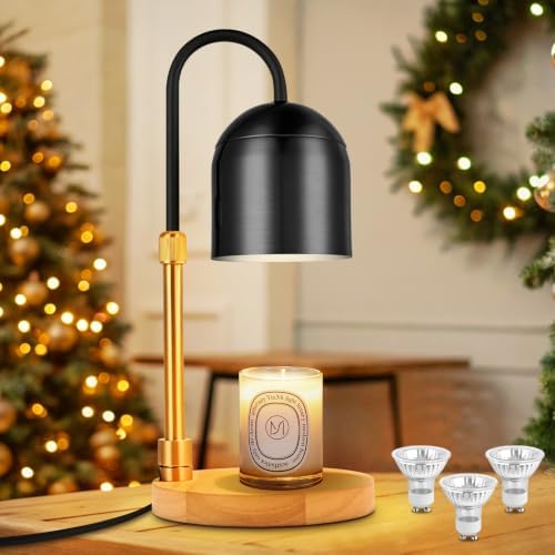 Candle Warmer Lamp with Timer,Electric Candle Warmer with Dimmer Adjustable Height, Electric Wax Melt Warmer for Scented Jar Candles Vintage Home Decor,2/4/8H Timer 2 Bulbs, Black, SKTL-3001 by Unknown