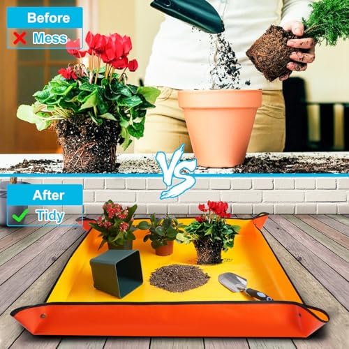 Repotting Mat for Indoor Plant Transplanting and Potting Soil Mess Control Portable Succulent Planting Potting Tray Gardening Gifts for Women Men Plant Lover Gifts (Orange 27" x 27") - Image 2