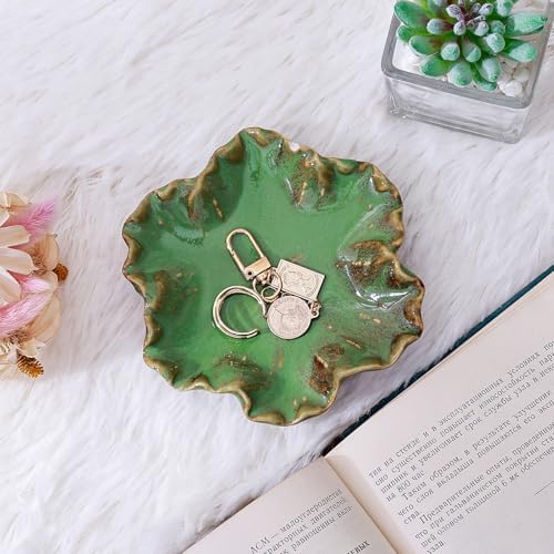 Ceramic Jewelry Dish - Petal Shaped Ring Holder & Key Bowl, Handcrafted Decorative Bowl for Vanity, Dresser, or Entryway, Cute Room Decor & Unique Gift for Women (Kiln Turned Green) - Image 5