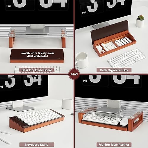 Yeoux Desktop Black Glass Dry Erase Board with Wood Organizers,14"x5" - Image 3