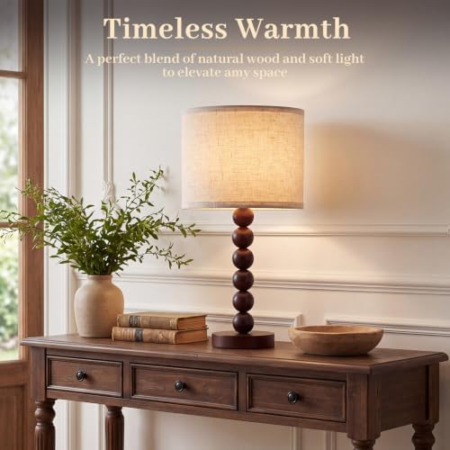 2 Pack 20.5" Rustic Table Lamps, Farmhouse Nightstand Lamp with Walnut Wood Grain Resin Base & Linen Shade, Small Bedside Lamp for Bedroom, Living Room Apartment Décor, Bulbs Not Included - Image 6