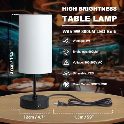 Unicozin Table Lamp,3 CCT 3000K/4500K/6500K & RGB Color Changing,Stepless Dimmable Touch Control Bedside Lamp for Reading,Ambience Nightstand Light for Home Decor Party,White Shade - Image 7