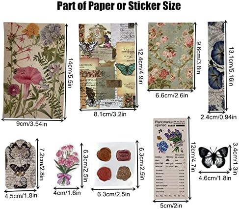 Esweny 260PCS Vintage Journaling Scrapbooking Supplies Scrapbook Sticker Paper Ephemera Pack for Junk Journal Planners Collage Craft Notebooks Album (Flowers and Butterflies) - Image 3
