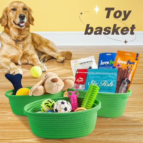 Pro Goleem Small Woven Basket with Gift Bags and Ribbons Durable Baskets for Gifts Empty Small Rope Basket for Storage 12"X 8" X 5" Baby Toy Basket with Handles, Grass Green - Image 6