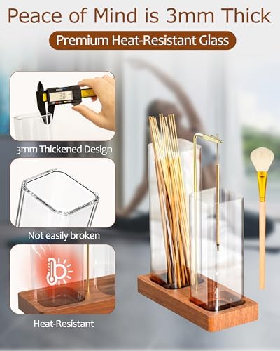 2 in 1 Incense Holder with Glass Jars, Large Incense Holder for Sticks, Upside Down Incense Burner with Ash Catcher & Storage for Meditation Yoga Spa Home Decor - 20 Incense Sticks & Brush - Image 4