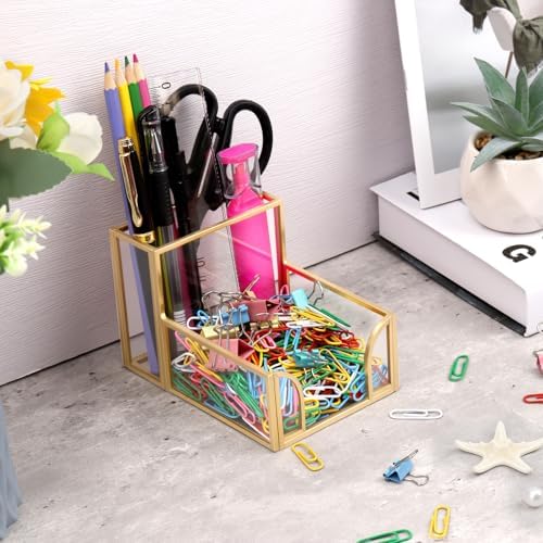 Sticky Note Holder,Glass Post It Note Dispenser with Pen Slot,Gold 3 x 3 Inch Post It Note Holder for Desk,Stylish Sticky Note Dispenser for Home Office Desk - Image 5