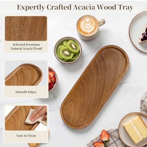 Small Wooden Tray | Acacia Wood Serving Tray Platter Mini Vanity Tray Decor - Image 2