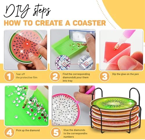 12 pcs Diamond Painting Coasters | Diamond Art Coasters | Fruit Diamond Art Painting | Perfect Art Craft Gift for Fruit Lover, Dad, Mom, Grandparents, Brother, Sister. - Image 5