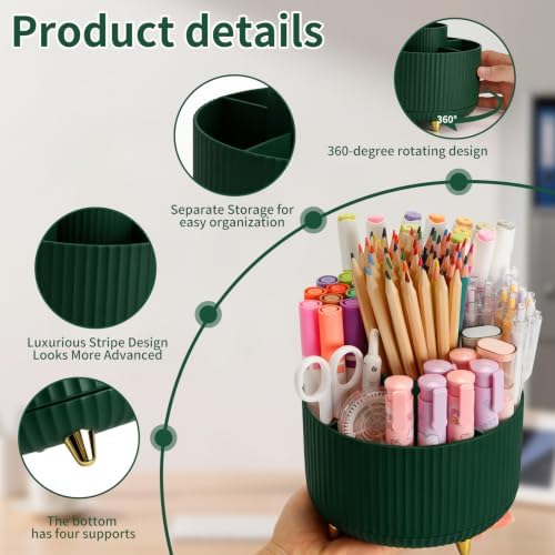 Camelmother 360°Rotating Pen&Pencil Holder For Desk With 5Slots Cute Office - Image 5