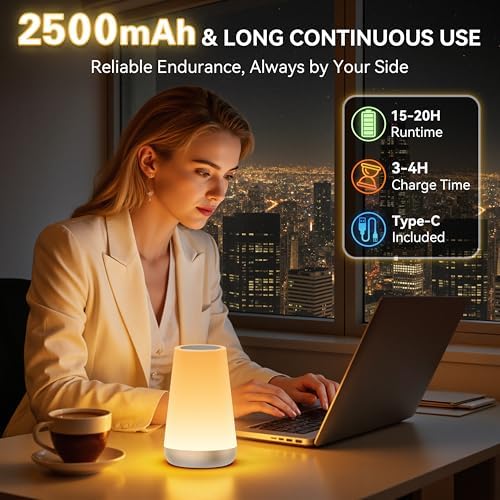 Auxmir Rechargeable Night Light, Touch Table Lamp with Remote, Silver - Image 5