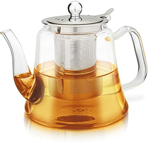 Teabloom Siena Borosilicate Glass Teapot – Stain-Free, Heatproof Tea Maker With Removable Loose Tea Infuser – 40 oz (4-5 Cups) by Teabloom