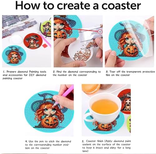 askkqtx 8 Pcs Halloween Diamond Art Coasters Kits with Holder 4X4 Inch - Image 5