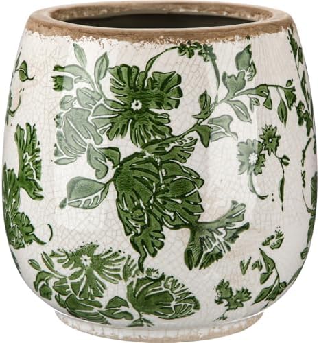 SiliFine Ceramic Planter Ice Crackle Drainage Holes,Vintage Green Style by SiliFine