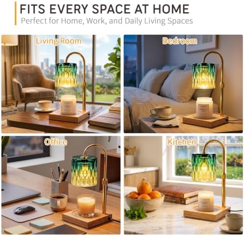 TOACSUCP Candle Warmer Lamp with 3 Bulbs, Adjustable Height Dimmable Candle Warmer with Timer, Compatible with Large Jar Candles, Candle Lamp with Charming Gift Box Ribbon for Her/Him (Green Amber) - Image 5