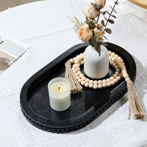 Decorative Oval Black Wood Tray for Coffee Table Home Decor - Image 4