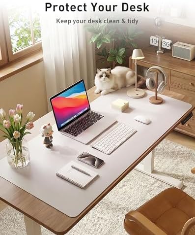 Aothia Faux Leather Desk Mat - Large Mouse Pad, Non-Slip PU Leather Blotter, Waterproof Writing Surface for Office and Home (Pale Lavender White, 42" x 17") - Image 3